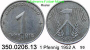 DDR Deutschland 1 Pfennig Hammer, Zirkel, Ähren . 350.0206.13 -