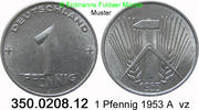 DDR Deutschland 1 Pfennig Hammer, Zirkel, Ähren . 350.0208.12 -