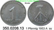 DDR Deutschland 1 Pfennig Hammer, Zirkel, Ähren . 350.0208.13 -