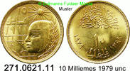 Egypt Ägypten 10 Milliemes *174 Mumienkopf . 271.0621.11 -