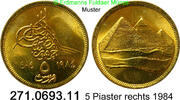 Egypt Ägypten 5 Piaster *270.1 KM555.2 rechts 1984 . 271.0693.11 -