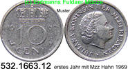 Niederlande 10 Cents *66 KM181 erstes Jahr Mzz Hahn . 532.1663.12 -