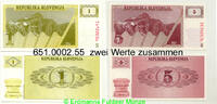 Slowenien 1 Tolar + 5 Tolar ( 1990 ) Die ersten zwei Geldscheine dieses Staates . 651.0002.55 kassenfrisch