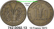 Westafrikanische Staaten WAS 10 Francs *12a KM1a Gazellenkopf . 742.0092.13 -
