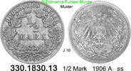 Deutschland Kaiserreich 1/2 Mark . . J.16 . . 330.1830.13 -