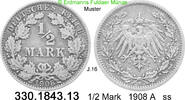 Deutschland Kaiserreich 1/2 Mark . . J.16 . . 330.1843.13 -