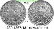 Deutschland Kaiserreich 1/2 Mark . . J.16 . . 330.1867.13 -