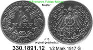Deutvzschland Kaiserreich 1/2 Mark . . J.16 . . geschwärzt . 330.1891.12 -