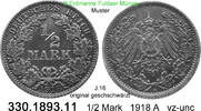 Deutschland Kaiserreich 1/2 Mark . . J.16 . . geschwärzt . 330.1893.11 -