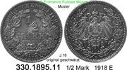 Deutschland Kaiserreich 1/2 Mark . . J.16 . . geschwärzt . 330.1895.11 -
