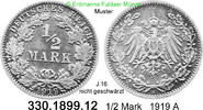 Deutschland Kaiserreich 1/2 Mark . . J.16 . . ungeschwärzt . 330.1899.12 -
