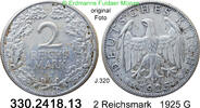 2 Reichsmark 1925G   1925 G Deutschland Weimarer Republik . . J.320 . . 330.2418.13 ss