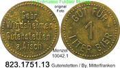 Deutschland Gutenstetten, Bayern Biermarke Getränkemarke Brauerei Gebr. Windsheimer . Menzel 10042.1 . 822.1751.13 -