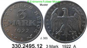 Deutschland Weimarer Republik 3 Mark Verfassungstag J.303 . 330.2495.12 -
