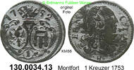 RDR Altdeutschland Montfort Österreich 1 Kreuzer KM66 Ernst 1734-1758 . 130.0034.13 -
