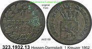 Hessen-Darmstadt 1 Kreuzer AKS 130 . Ludwig III. 1848-1877 . 323.1932.13 -