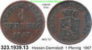 Hessen-Darmstadt 1 Pfennig AKS 131 . Ludwig III. 1848-1877 . 323.1939.13 -