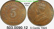 Mauritius 5 Cents KM14, Schön 3 . 503.0090.12 Georg. V. in dieser Qualität selten -