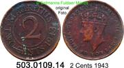 Mauritius 2 Cents KM22, Schön 8 . 503.0109.14 Georg VI. -