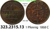 Altdeutschland Preußen AKS 108 323.2315.13 1 Pfennig 1868C ss