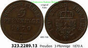 Brandenburg-Preußen 3 Pfennige AKS 106. 323.2289.13 Preußen Königreich Wilhelm I. 1861-1888 -
