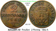 Brandenburg-Preußen 2 Pfennige AKS 107. 323.2297.13 . Preußen Königreich Wilhelm I. 1861-1888 -