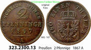 Brandenburg-Preußen 2 Pfennige AKS 107. 323.2300.13 . Preußen Königreich Wilhelm I. 1861-1888 -