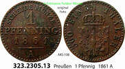 Brandenburg-Preußen 1 Pfennig AKS 108. 323.2305.13 . Preußen Königreich Wilhelm I. 1861-1888 -