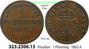 Brandenburg-Preußen 1 Pfennig AKS 108. 323.2306.13 . Preußen Königreich Wilhelm I. 1861-1888 -