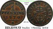 Brandenburg-Preußen 1 Pfennig AKS 108. 323.2319.13 . Preußen Königreich Wilhelm I. 1861-1888 -