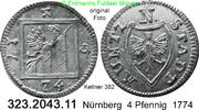 Nürnberg Stadt Franken Bayern 4 Pfennig Kellner 382 . 323.2043.11 -