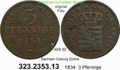 Sachsen Coburg Gotha 3 Pfennige AKS 92 . Ernst I. 1806 - 1844 . 323.2353.13 -