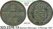 Sachsen Meiningen 2 Pfennige AKS 220 . Bernhard II. Erich Freund 1803-1866 . 323.2376.13 -