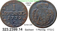 Sachsen Albertinische Linie 1 Pfennig Schön 228 . Friedrich August III. 1763-1806 . 323.2399.14 -