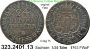 Sachsen Albertinische Linie 1/24 Taler Cr. 75 . Friedrich August II. 1733-1763 . 323.2401.13 -