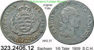 Sachsen Albertinische Linie 1/6 Taler AKS 37 . Friedrich August III./I. 1763-1827 . 323.2406.12 -