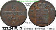 Sachsen Albertinische Linie 2 Pfennige AKS 110 . Friedrich August II. 1836.1854 . 323.2410.13 -