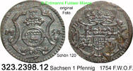 Sachsen Albertinische Linie 1 Pfennig Schön 120 . Friedrich August II. 1733-1763 . 323.2398.12 -