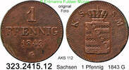 Sachsen Albertinische Linie 1 Pfennig AKS 112 . Friedrich August II. 1836.1854 . 323.2415.12 -