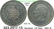 Sachsen Albertinische Linie 1/6 Taler AKS 142 . Johann 1854-1873 . 323.2417.13 -