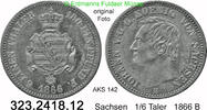 Sachsen Albertinische Linie 1/6 Taler AKS 142 . Johann 1854-1873 . 323.2418.12 -