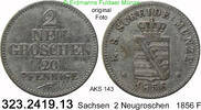 Sachsen Albertinische Linie 2 Neugroschen = 20 Pfennige AKS 143 . Johann 1854-1873 . 323.2419.13 -