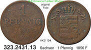 Sachsen Albertinische Linie 1 Pfennig AKS 154 . Johann 1854-1873 . 323.2431.13 -