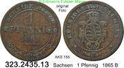 Sachsen Albertinische Linie 1 Pfennig AKS 155 . Johann 1854-1873 . 323.2435.13 -
