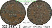 Sachsen Albertinische Linie 1 Pfennig AKS 155 . Johann 1854-1873 . 323.2437.13 -