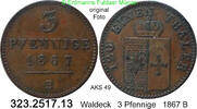 Waldeck 3 Pfennige Georg Victor 1852-1893 . 323.2517.13 -