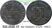 Westfalen, Kgr. 2 Centimes Hieronimus Napoleon 1807-1813 . 323.2520.13 -