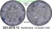 Württemberg 1/2 Gulden Wilhelm I. 1816-1864 . 323.2678.13 -