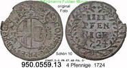 Fulda Abtei 4 Pfennige 78-411 Constantin von Buttlar 1714-1726 Schön 10 . 950.0559.13 -