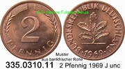 BRD J.381a aus bankfrischer Rolle 335.0310.11 2 Pfennig 1969 J unc